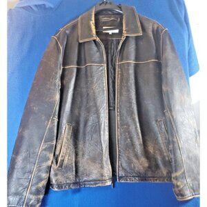 Vintage Calvin Klein Distressed Brown Leather Jacket Men's Large Quilted Lining